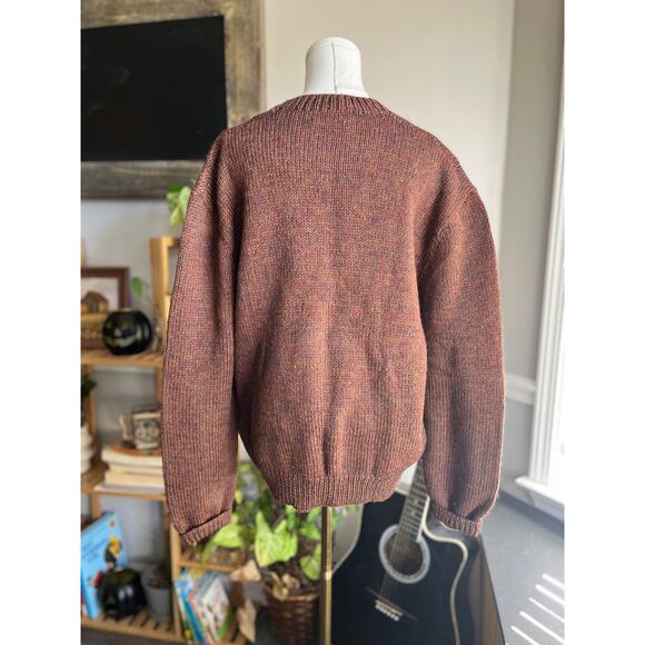 Vintage 70s Handmade Brown Knit Fisherman Sweater Size Large XL - Picture 3 of 4